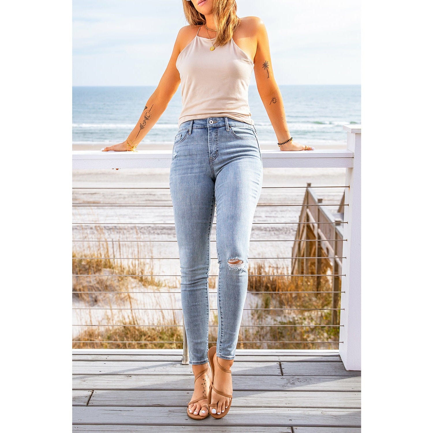 Ankle-Length Distressed Jeans with Pockets - Body By J'ne