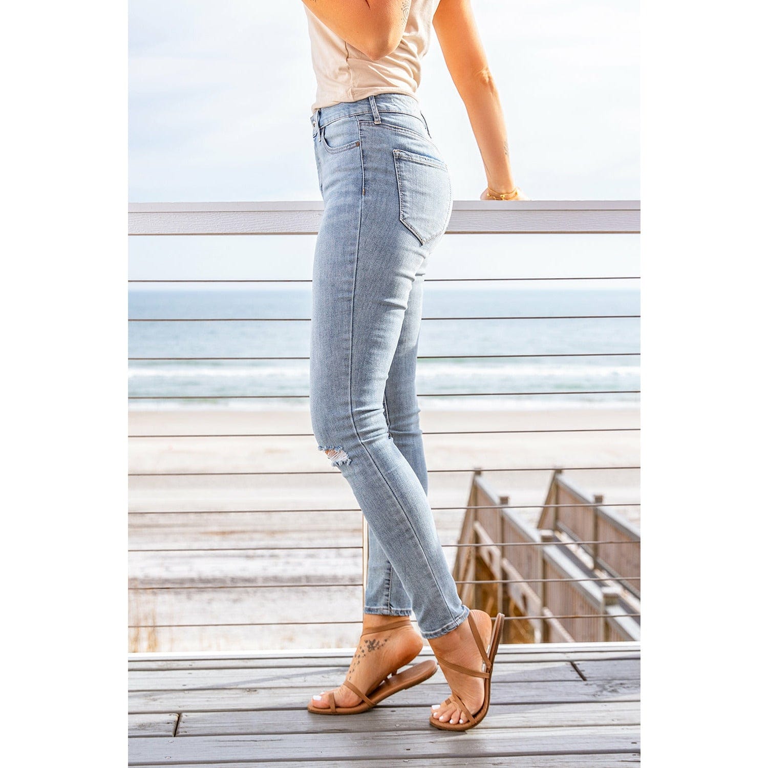 Ankle-Length Distressed Jeans with Pockets - Body By J'ne