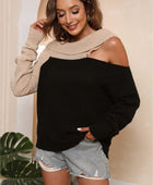 Asymmetrical Long Sleeve Two-Tone Cutout Sweater - Body By J'ne