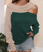 Asymmetrical Long Sleeve Two-Tone Cutout Sweater - Body By J'ne