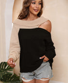 Asymmetrical Long Sleeve Two-Tone Cutout Sweater - Body By J'ne