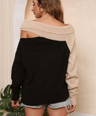 Asymmetrical Long Sleeve Two-Tone Cutout Sweater - Body By J'ne