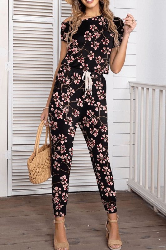 Asymmetrical Neck Short Sleeve Jumpsuit - Body By J'ne