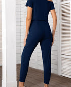 Asymmetrical Neck Short Sleeve Jumpsuit - Body By J'ne