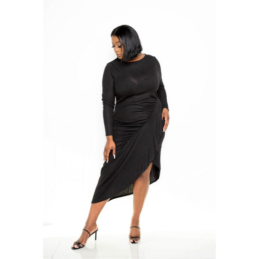 Asymmetrical Sweater Dress With Waterfall Ruffle - Body By J'ne