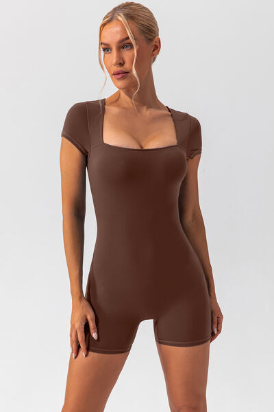 Square Neck Cap Sleeve Active Romper - Body By J'ne