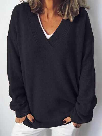 V-Neck Dropped Shoulder Sweater - Body By J'ne