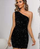 Sequin Lace-Up One-Shoulder Bodycon Dress - Body By J'ne