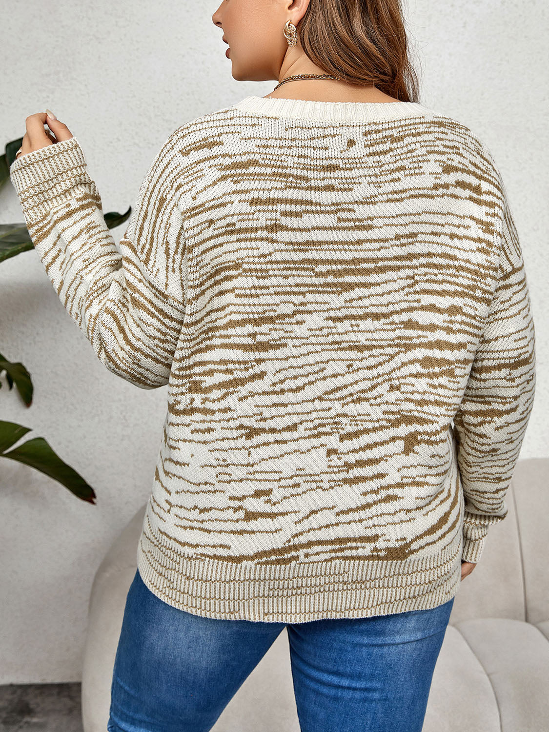 Plus Size Round Neck Long Sleeve Sweater - Body By J'ne