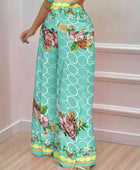 Printed Surplice Top and Wide Leg Pants Set - Body By J'ne