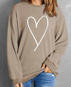 Heart Round Neck Dropped Shoulder Sweatshirt - Body By J'ne