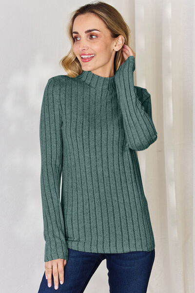 Full Size Ribbed Mock Neck Long Sleeve T-Shirt - Body By J'ne