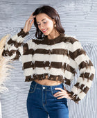 Striped Fringe Round Neck Sweater - Body By J'ne