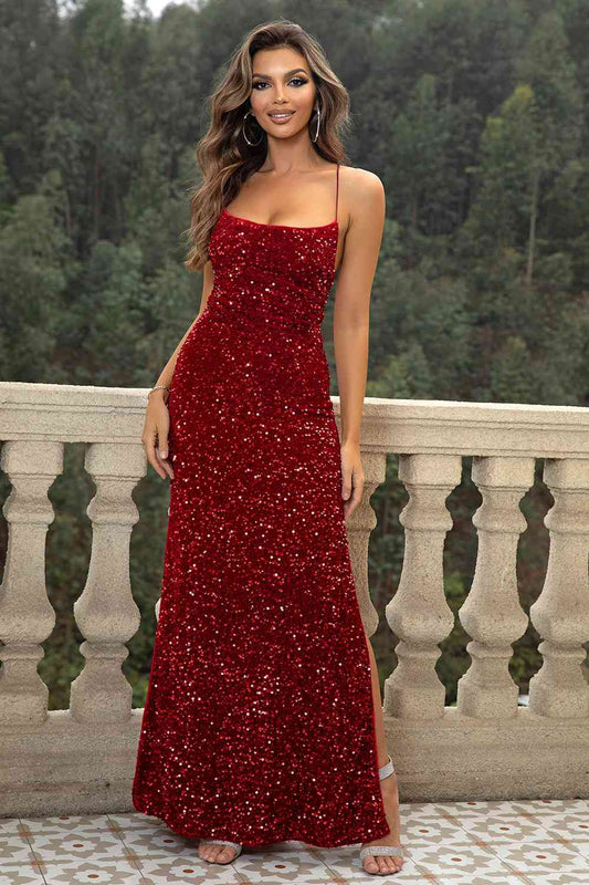 Sequin Backless Split Maxi Dress - Body By J'ne
