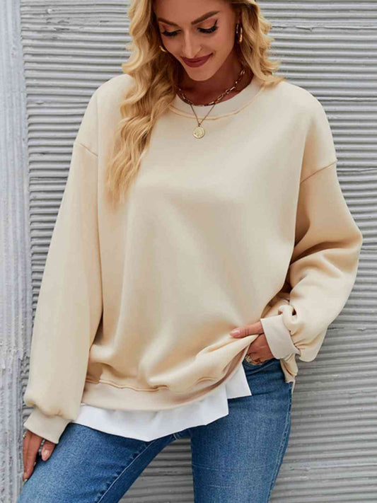 Round Neck Drop Shoulder Sweatshirt - Body By J'ne