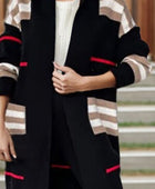 Striped Open Front Long Sleeve Longline Sweater Cardigan - Body By J'ne