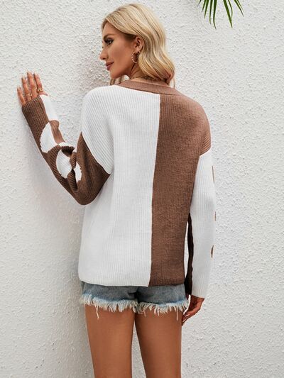 Heart Contrast Dropped Shoulder Sweater - Body By J'ne