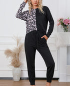 Leopard Round Neck Top and Drawstring Pants Lounge Set - Body By J'ne