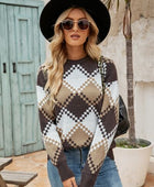 Plaid Round Neck Dropper Shoulder Sweater - Body By J'ne