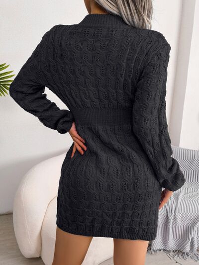 Cable-Knit Round Neck Mini Wrap Sweater Dress - Body By J'ne