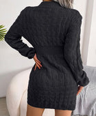 Cable-Knit Round Neck Mini Wrap Sweater Dress - Body By J'ne