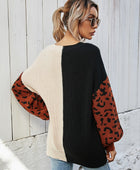 Leopard Color Block V-Neck Tunic Pullover Sweater - Body By J'ne