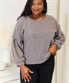 Full Size Boat Neck Glitter Long Sleeve Top - Body By J'ne