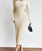 Texture Cutout Square Neck Long Sleeve Dress - Body By J'ne