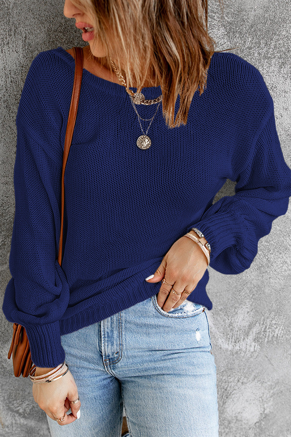 Tied Balloon Sleeve Round Neck Sweater - Body By J'ne