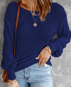 Tied Balloon Sleeve Round Neck Sweater - Body By J'ne