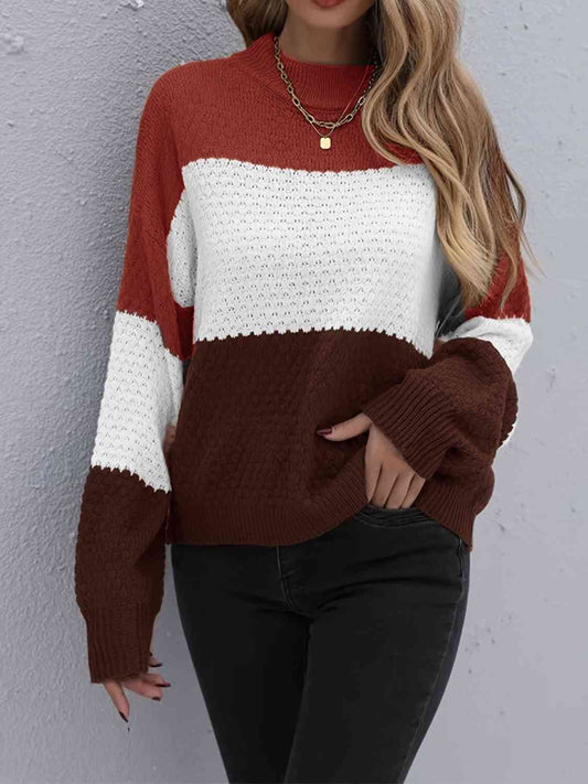 Color Block Dropped Shoulder Sweater - Body By J'ne