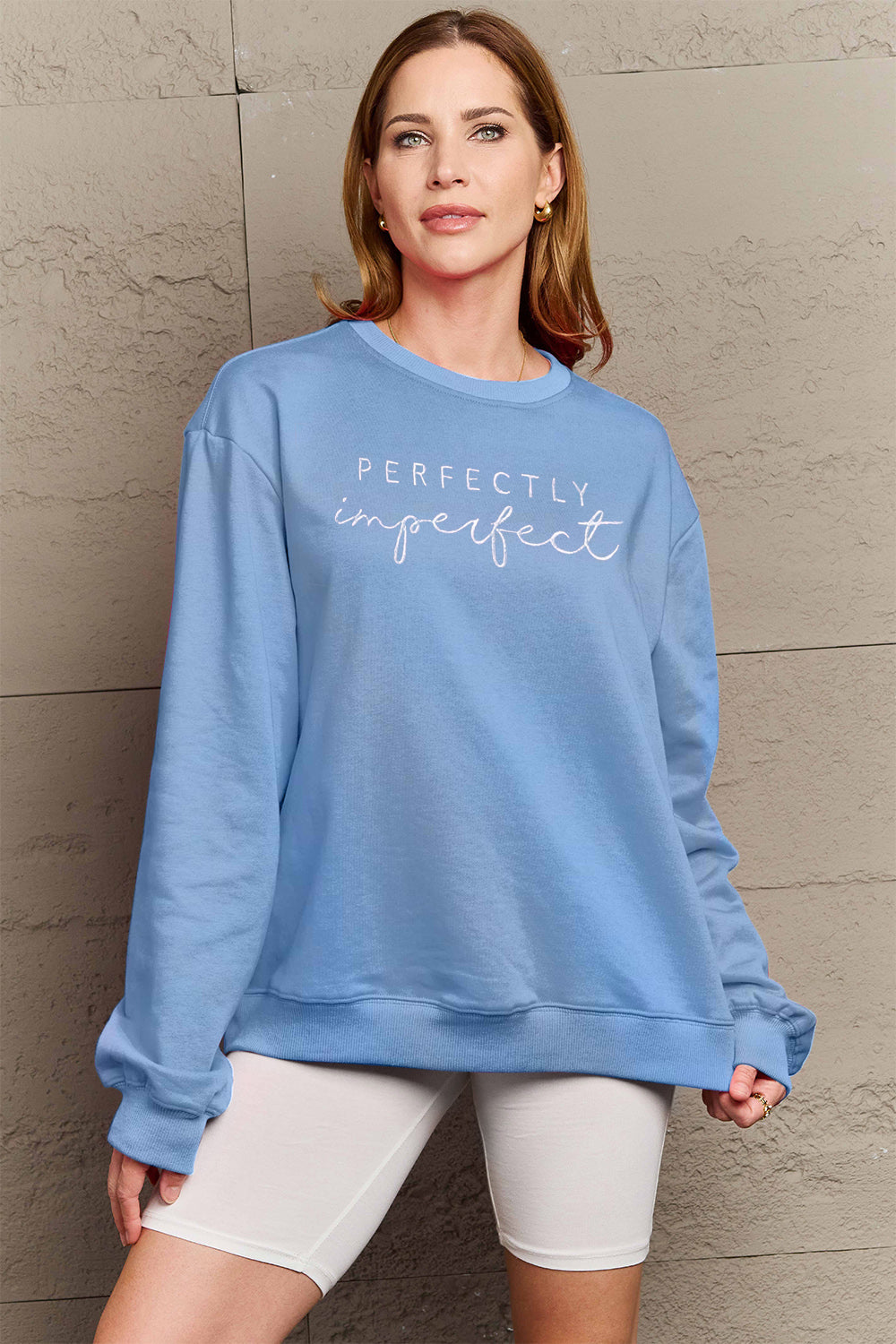 Full Size Graphic Round Neck Sweatshirt - Body By J'ne