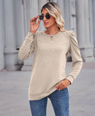 Heathered Puff Sleeve Round Neck Tunic Top - Body By J'ne