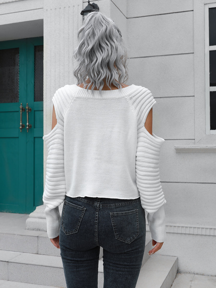 Cold-Shoulder Ribbed Trim Sweater - Body By J'ne
