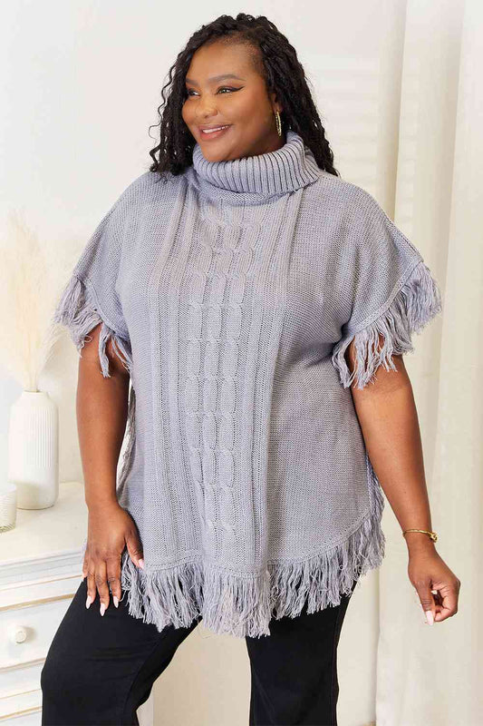 Modern Muse Turtle Neck Fringe Poncho - Body By J'ne