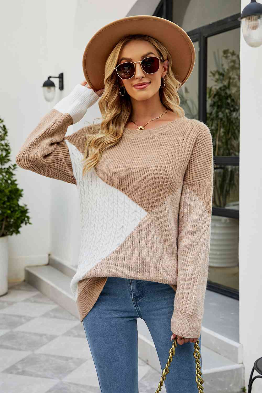 Color Block Round Neck Sweater - Body By J'ne