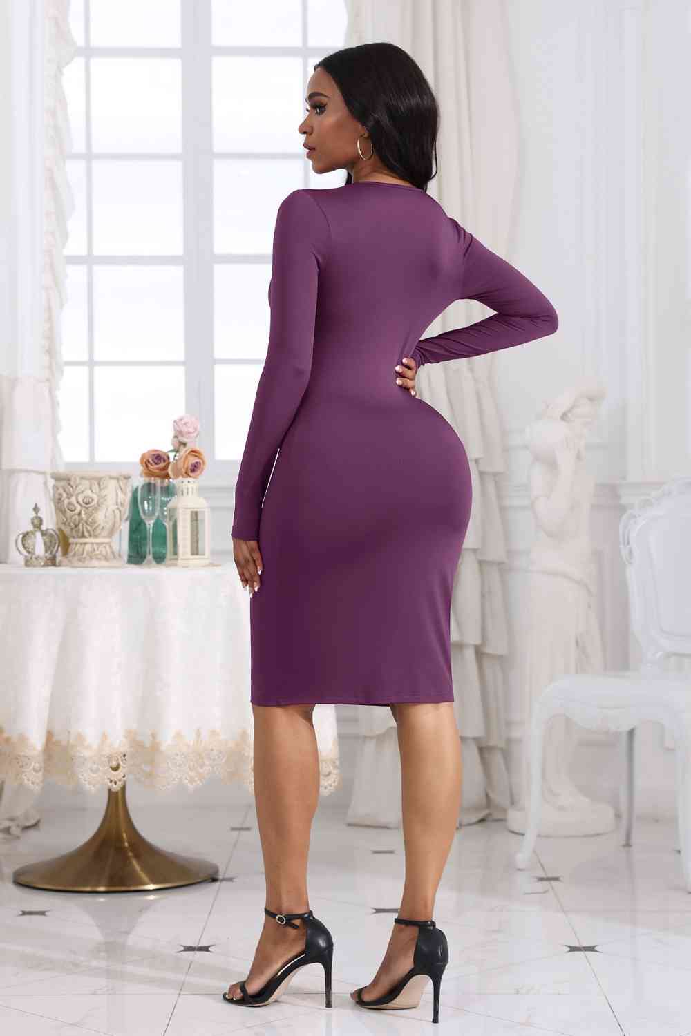 Cutout Twisted Long Sleeve Dress - Body By J'ne