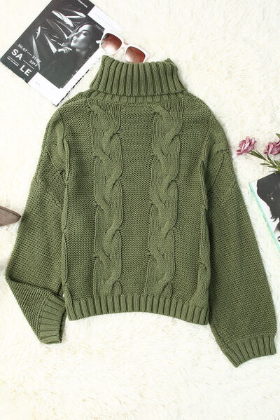 Cable-Knit Turtleneck Dropped Shoulder Sweater - Body By J'ne