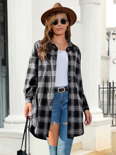 Plaid Button Up Dropped Shoulder Shirt - Body By J'ne