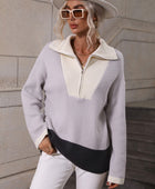 Color Block Half-Zip Dropped Shoulder Knit Pullover - Body By J'ne