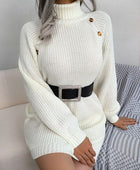 Decorative Button Turtleneck Sweater Dress - Body By J'ne