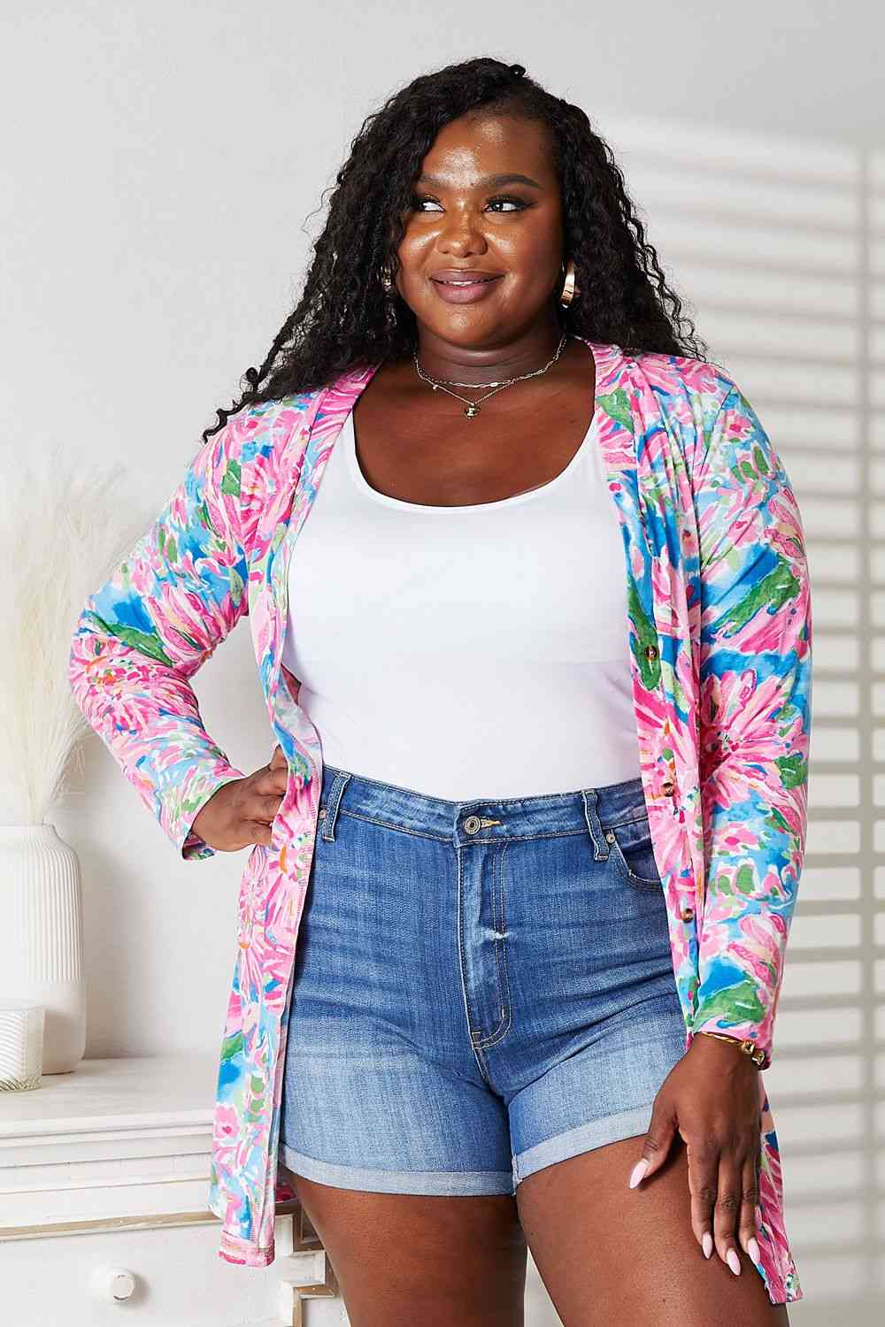 Floral Open Front Long Sleeve Cardigan - Body By J'ne