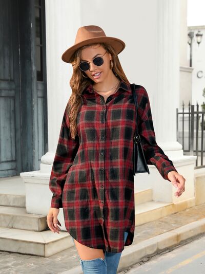 Plaid Button Up Dropped Shoulder Shirt - Body By J'ne