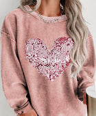 Plus Size Heart Sequin Round Neck Sweatshirt - Body By J'ne