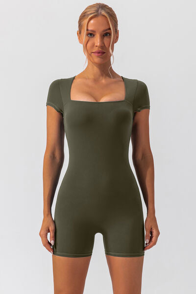 Square Neck Cap Sleeve Active Romper - Body By J'ne