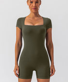 Square Neck Cap Sleeve Active Romper - Body By J'ne