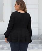 Plus Size Ribbed V-Neck Long Sleeve Blouse - Body By J'ne