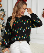 Round Neck Pattern Lantern Sleeve Sweater - Body By J'ne