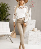 Hollowed Floral Lace Spliced Long Sleeve Blouse - Body By J'ne