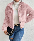 Fuzzy Button Up Collared Neck Jacket - Body By J'ne